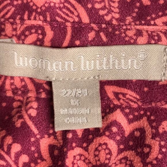 WOMAN WITHIN Long Sleeve Button Up Blouse Plus Sz 1X (22/24) Raspberry Pink Top - Picture 3 of 9